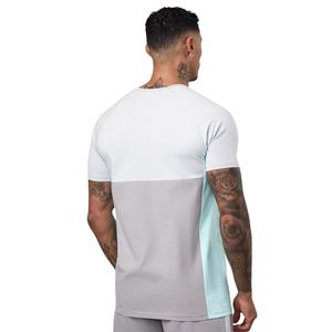 Mens Contrast Panel Jersey <b>Tee</b> <b>White</b> Mint Short Sleeve Performance Gym Workout Shirt Breathable Quick Dry Fitness Running Active - Product Image 2