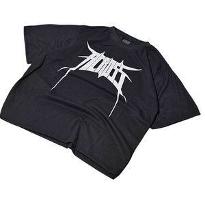 Camiseta Negra Extra Grande para Hombre con Estampado de Logotipo Metálico Blanco, Manga Corta, Cuello Redondo, Estilo Punk, Jersey de Algodón, Ropa Casual - Product Image 2