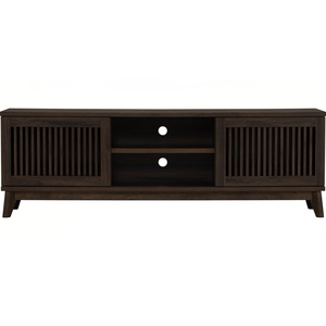Mid Century Modern TV Stand with Slatted Doors Dark <b>Walnut</b> Entertainment Center Open Shelving Living Room Furniture <b>Cabinet</b> - Product Image 3