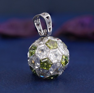 14K White Gold Lab Grown Hexagon Diamond Ball Pendant VVS1 Clarity Invisible Setting for <b>Gift</b> - Product Image 2