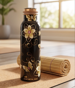 Deluxe Floral Design Printed <b>Copper</b> Water Bottle With <b>Screw</b>-On Lid For Daily Hydration Travel Gym Yoga Office And Hiking - Product Image 3