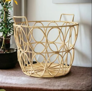 Handcrafted Bamboo <b>Wicker</b> Storage <b>Basket</b> Contemporary Style Plant Fiber Clothing Organizer Living Room Eco-Friendly Standing - Product Image 1