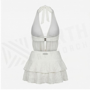 <b>White</b> Halter Swimdress With Ruffles Chiffon Solid Women's Beachwear One Piece Breathable Skirt Bottom - Product Image 2
