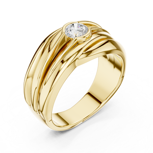 Bague large pour homme en or jaune avec diamant de laboratoire – Bague de mariage solitaire contemporaine pour marié, bijoux en diamant - Product Image 2