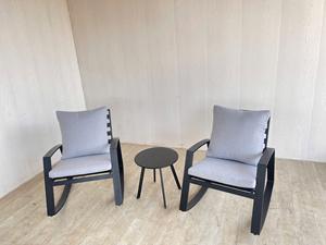 Juego de Sillas Mecedoras Modernas de Aluminio con Mesa de Centro KD, Cojín Gris Impermeable, para Apartamento, Jardín Exterior, Precio al por Mayor - Product Image 6