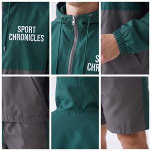 <b>Men's</b> Sports Hooded Tracksuit Set Color Blocking Lightweight Hooded <b>Jacket</b> Custom Rain Shorts <b>Men</b> Shorts Windbreaker <b>Track</b> Set - Product Image 6