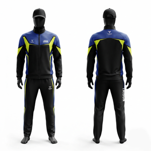 TAISON SPORTS 300 GSM Polyester/Nylon Interlock Netball <b>Tracksuit</b> <b>Waterproof</b>/Windproof/Quick Dry Contrast Panel Blue/Black - Product Image 1