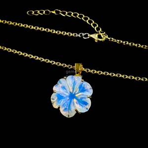 Colgante de Flor de Opalita AAA, Collar de Flor de Cristal para Mujer, Colgante de Gema de Opalita Tallado a Mano, Joyería Elegante - Product Image 5