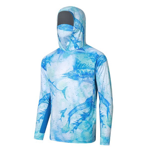 Camiseta de Manga Larga con Capucha para Hombre, Protección UV, Estampado de Peces, Ajustada, de Poliéster, para Verano y Actividades al Aire Libre - Product Image 3