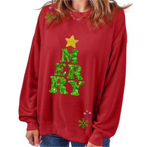 OEM 2026 Pink <b>Christmas</b> Glitter Print Crew Neck <b>Sweatshirt</b> <b>Women</b> Plus Size Casual Long Sleeve Knitted Top Winter Outwear - Product Image 2
