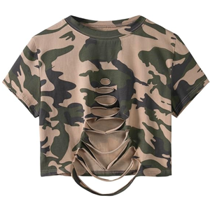 เสื้อยืดครอปคอวีผ้าเจอร์ซีย์ตาข่ายวินเทจไซส์ใหญ่สำหรับผู้หญิง ยี่ห้อ SILKZON INDUSTRY  แบบซับลิเมชั่น โพลีเอสเตอร์ 100% ขายส่งหลากสี - Product Image 1