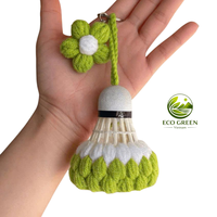 Porte-clés en crochet mignon en forme de volant de badminton, fait main en coton laitier, pendentif de sac avec breloque fleur, cadeau pour les amateurs de badminton, vente en gros