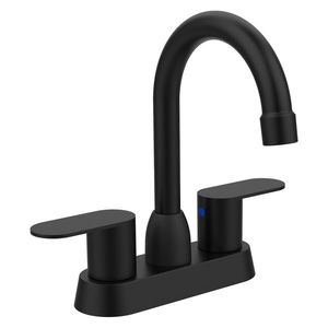 Rubinetto per lavabo bagno nero opaco a 2 maniglie con braccio alto a 360 gradi, rubinetto per lavabo bagno camper da 4 pollici con beccuccio girevole - Product Image 1