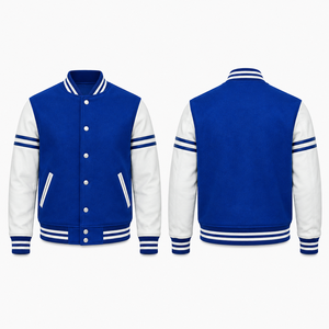 เสื้อโค้ททีม Letterman แบบมีโลโก้เปล่า พร้อมส่ง สำหรับผู้ชาย ตัวเสื้อทำจากผ้าขนสัตว์ แขนทำจากหนัง รับผลิตแบรนด์ส่วนตัว เสื้อแจ็คเก็ตสำหรับโรงเรียนหรือชมรม ขายส่งจากผู้ผลิต - Product Image 4