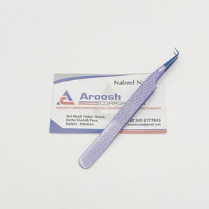 Venta al por mayor de pinzas de extensión de pestañas de diamante de acero sostenible 90 grados Punta de Plasma azul logotipo personalizado pinzas de pestañas moradas - Product Image 4