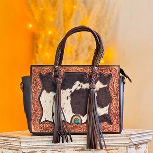 Nouveauté Sacs à main en cuir de vachette de qualité supérieure pour femmes Vintage Bohème Robe de femme Résistant à l'eau Multi-usages Élégant - Product Image 1