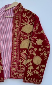 Red <b>Velvet</b> Embroidered Breathable Suzani <b>Jacket</b> <b>Women</b> Gold Floral Boho Handmade Winter Outerwear Christmas Gift Holiday - Product Image 5
