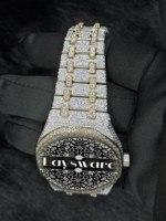 Reloj de Moda de Lujo para Hombre, Chapado en Oro Amarillo, con Incrustaciones de Diamantes de Imitación VVS, Corte Brillante Redondo, Estilo Hip Hop