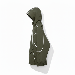 Blouson matelassé à capuche vert olive pour homme, coupe-vent style sportif avec fermeture éclair quart de tour et emblème décoratif, coupe droite, idéal pour l'automne - Product Image 2