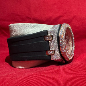 Reloj de Lujo de Cuarzo para Hombre con Moissanita Mecánica, Correa de Goma Negra, Bisel con Diamantes VVS, Estilo Rapper, Probador de Relojes - Product Image 1