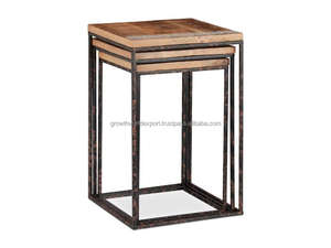 Ensemble de 3 tables d'appoint gigognes industrielles en bois de manguier et métal, design rustique, rangement et organisation, capacité de plus de 5 pieds - Product Image 4