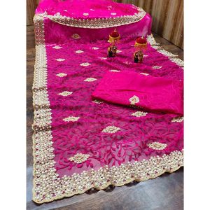<b>WEDDING</b> COLLECTION HEAVY STONE WORK SAREE PINK - Product Image 1