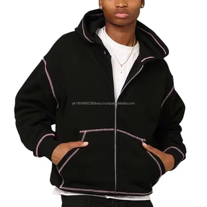 Ropa de calle personalizada 420 Gsm French Terry Hoodie Cropped Contrast Stitch Oversized Zip Up Hoodie - Product Image 1