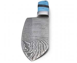 Couteau Santoku de cuisine artisanal en acier Damas avec manche en os turquoise - Product Image 6