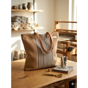 Bolso de Mano Hecho a Mano de Cuerda de Algodón Suave, Azul Beige a Rayas, Tejido, Impermeable, para Playa o Mercado, de Gran Capacidad - Product Image 6