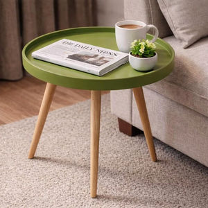 <b>Small</b> <b>Round</b> Coffee <b>Table</b>, Modern Side <b>Table</b> with 3 Stable Legs, Multifunctional Sofa Side <b>Table</b> for Balcony Office (Green) - Product Image 1