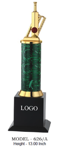 Trophée sportif plaqué or modèle 626 A B C avec colonne en marbre vert et base gravée pour les jeux et événements - Product Image 4