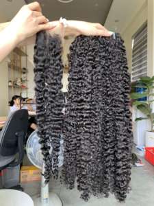 100% cheveux Remy non transformés frontal 13x4 eurasien couleur personnalisée Jerry Curl cheveux humains vietnamiens 100% frontal amovible - Product Image 4