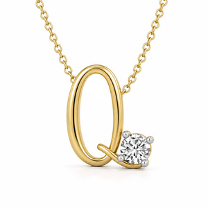 <b>Initial</b> Alphabet Q Letter Necklace Comes With Four Prong Set Round Cut Lab Grown Diamond Pretty Clover <b>Chain</b> Wholesale Jewelry - Product Image 2