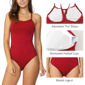 Nouveau Maillot de Bain Femme 2026 Une Pièce Sans Bretelles Bleu Uni avec Bordure Contrastante Taille Haute Coupe Élevée Effet Ventre Plat en Spandex/Polyester - Product Image 3