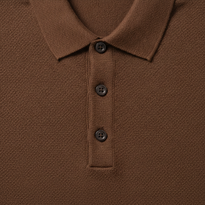 Polo à manches courtes en tricot marron, design personnalisé, couleur unie, boutons, coupe classique - Product Image 2