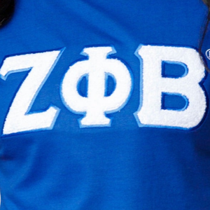 T-shirt en chenille bleu Zeta Phi Beta pour femme, lettres grecques brodées en blanc, chemise de sororité décontractée, élégante et douce - Product Image 5
