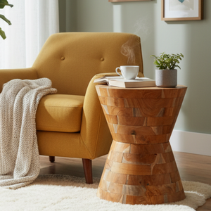 ARTERRA Premium <b>Rustic</b> Natural Grain Pattern Living Room Furniture Handmade Teak Hourglass <b>Side</b> <b>Table</b> Asset - Product Image 5
