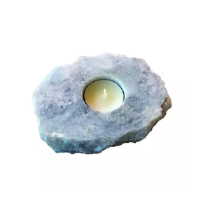 Support de bougie en pierre naturelle sculptée à la main en calcite bleue, pierre précieuse d'agate, pour la guérison, vente en gros - Product Image 1
