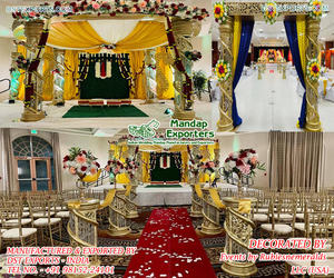 Mariage indien du sud cristal Mandap décor or métal piliers mariage Mandap thème traditionnel lieu de mariage métal Mandap décor - Product Image 2