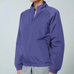 Blouson de course unisexe violet avec fermeture éclair, col montant, coupe-vent, décontracté, printemps, coupe régulière, en polyester, couleur unie - Product Image 2