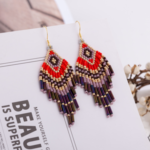 Boucles d'oreilles longues à pampilles tissées à la main avec perles de riz Miyuki colorées pour femmes, cadeaux élégants pour fêtes - Product Image 3