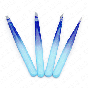 OEM Stainless Steel Slanted Eyebrow Tweezers Blue Gradient Custom Color Private Label Precision Beauty <b>Tool</b> - Product Image 3