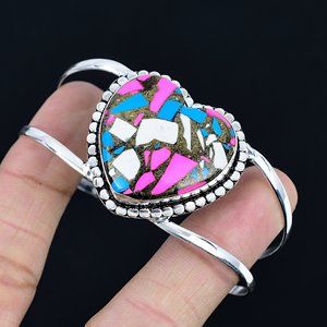 Pink Cotton Candy Turquoise Gemstone Jewelry Heart Shape Stone Bangle Elegant Stylish Gift For Women Handmade Jewelry - Product Image 2