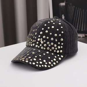 High 6-Panel Velvet Baseball Cap Dobby Style Adjustable Fit Rhinestone Decorations Front Logo Autumn/Spring Season Outdoor <b>Warm</b> - Product Image 2