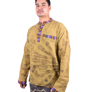 Kurta pour adultes 100% coton Gheri, brodée à la main, col en V, style national - Product Image 1