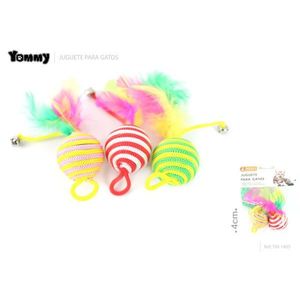 Juguete Esférico para Gatos Yommy de 4 cm con Plumas y Campana - Product Image 1