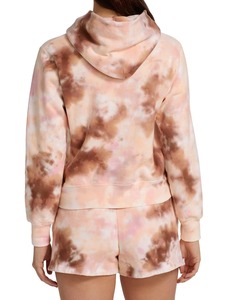 Sweat-shirt à capuche personnalisé pour femme, tie-dye rose et marron, motif marbré nuage, en coton French Terry, col boutonné, poche, vente en gros OEM - Product Image 5