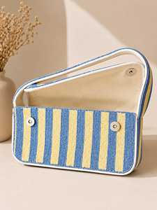 Bolso de Hombro a Rayas con Cuentas Hecho a Mano, con Bordado de Estrella de Mar, Forma Rectangular, Artesanía Textil, Bolso de Moda para Mujer - Product Image 4