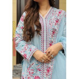 Ensemble Salwar Kameez 3 pièces en coton Ssumaira Collection, style formel, séchage rapide, broderie complexe, pantalon tendance Ayesha B - Product Image 5