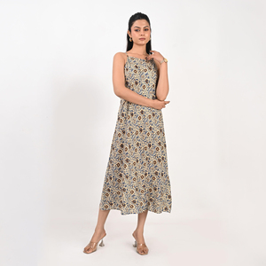 Vestido Maxi Boho Estampado 100% Algodón, Patrón Geométrico, Corte Regular, Silueta en A, Ropa Casual de Verano - Product Image 1